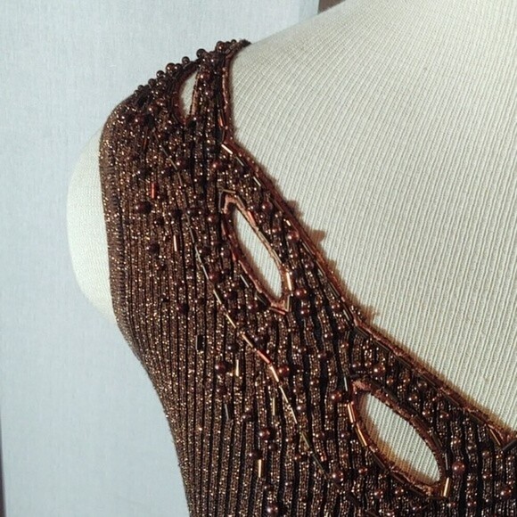 Vintage Cache Brown Sparkly Beaded Top Sz S - Picture 4 of 10